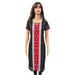 Sambalpuri Kurti Black and Red Motif Design Short Sleeves | OdishaHandicrafts.COM