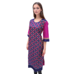 Sambalpuri Kurti Blue and Pink Buti Design Pink Sleeves | OdishaHandicrafts.COM