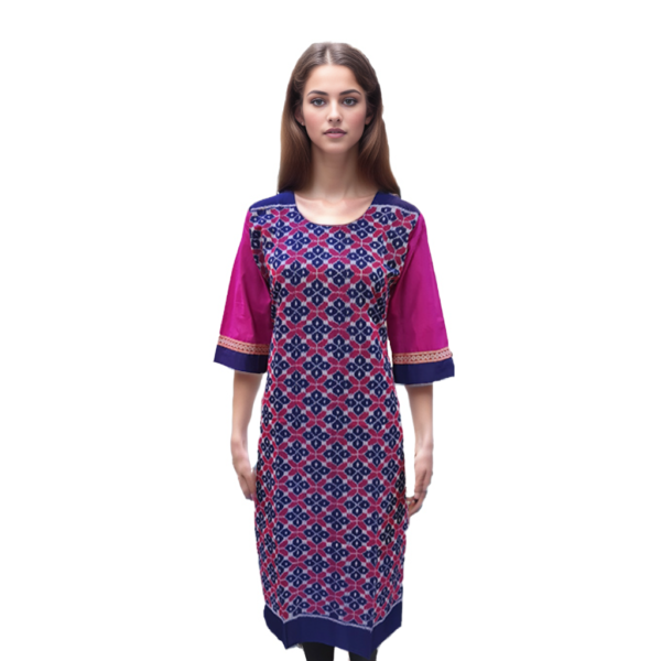 Sambalpuri Kurti Blue with Pink Sleeves | OdishaHandicrafts.COM