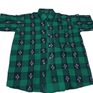Sambalpuri Mens Half Shirt Green and Black Pasapali Design | Odisha Handicrafts