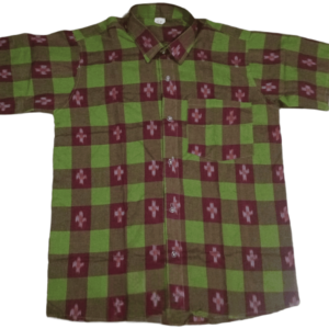 Sambalpuri Mens Half Shirt Green and Brown Pasapali Design | Odisha Handicrafts