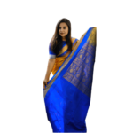 Odissi Silk Saree Blue and Orange Body and Golden Color Border | Odisha Handicrafts
