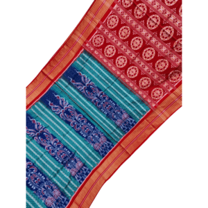 Sambalpuri Saree Turquoise Blue Body and Red Color Border | OdishaHandicrafts.COM