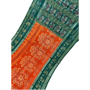 Sambalpuri Saree Orange Body and Green Color Border | Odisha Handicrafts