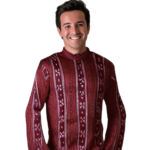Sambalpuri Men's Kurta Marron Pasapali Design Close-up | Odisha Handicrafts